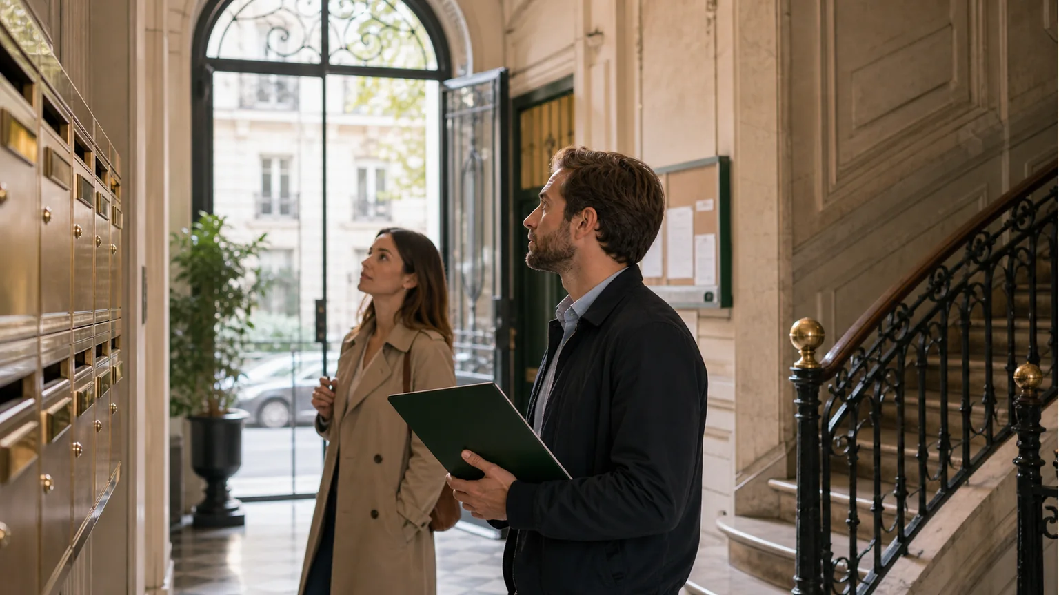 Acheteur consultant des documents de copropriété avant une offre immobilière