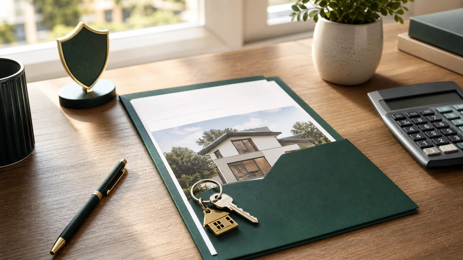 Dossier de crédit immobilier avec clés et symbole de protection pour l’assurance emprunteur