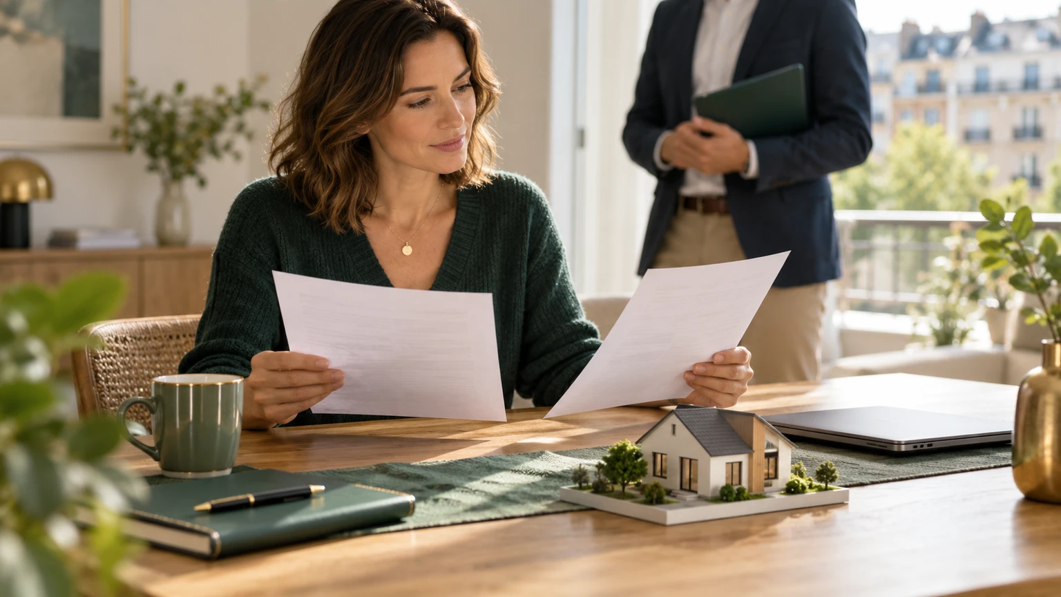 Propriétaire comparant deux assurances emprunteur pour son crédit immobilier en cours