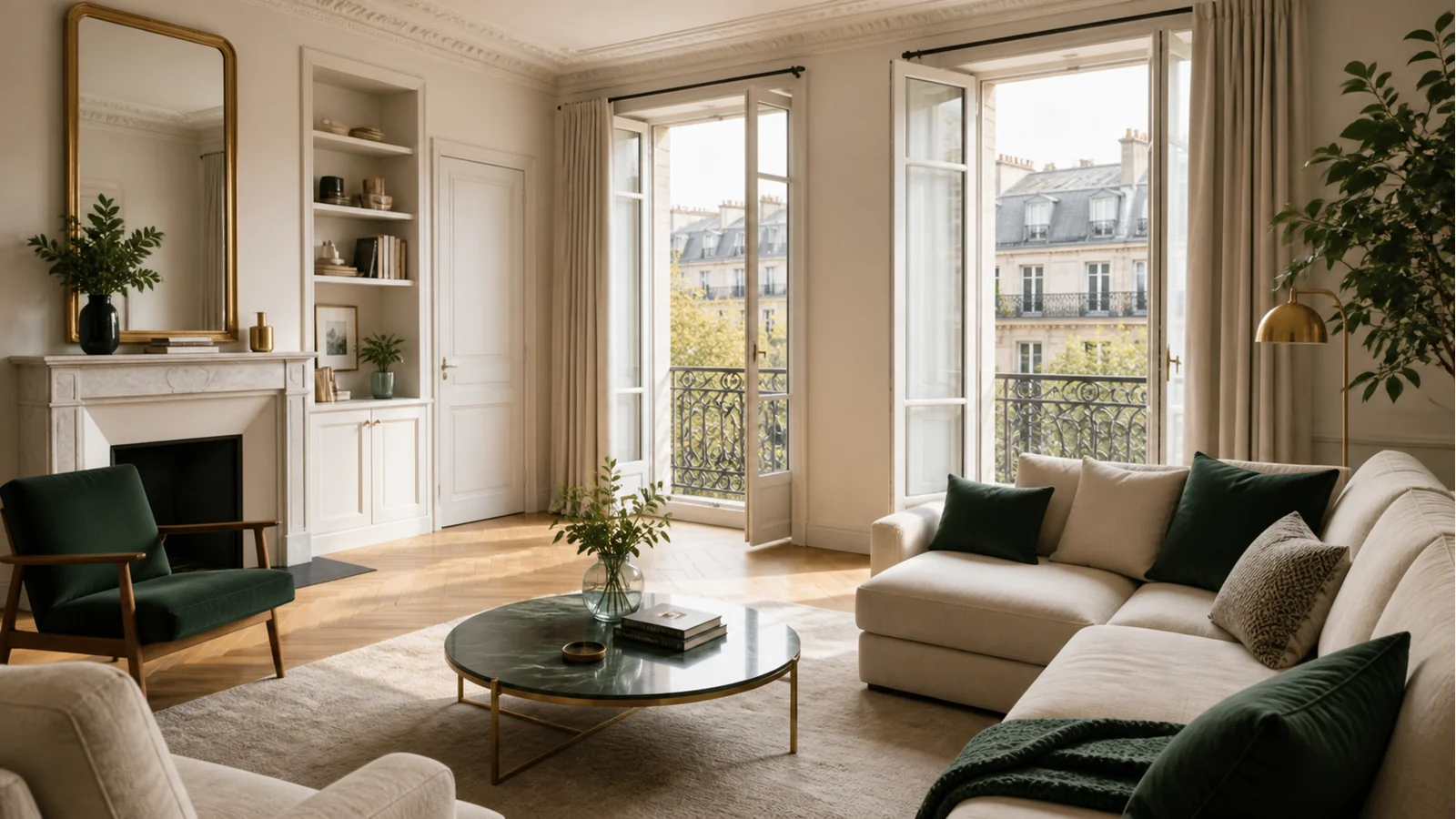 Appartement parisien lumineux avec salon élégant et balcon